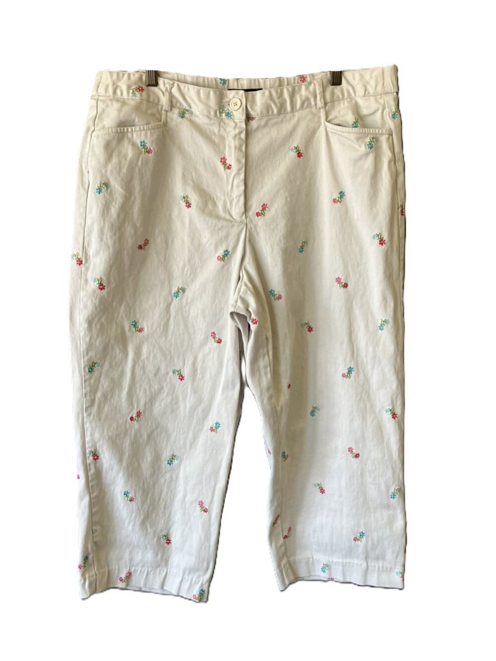 🌸 Counterparts Embroidered Floral Capris Sz 18 Cream Khaki
